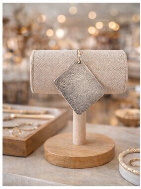 Vintage Repurposed Silver & Copper Engraved Floral Pendant – Artisan Crafted